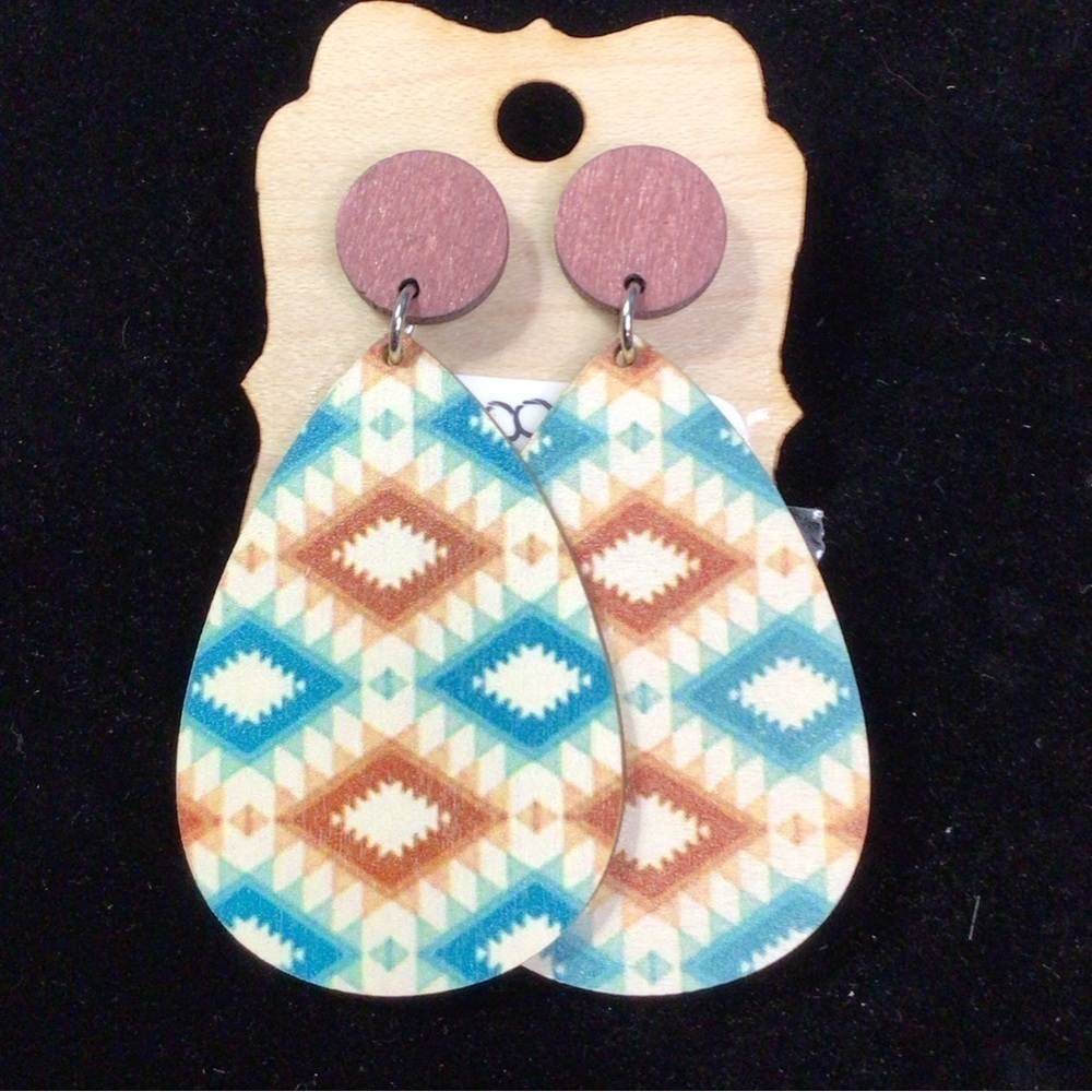 Wood Geometric Post  Earrings (21jj)